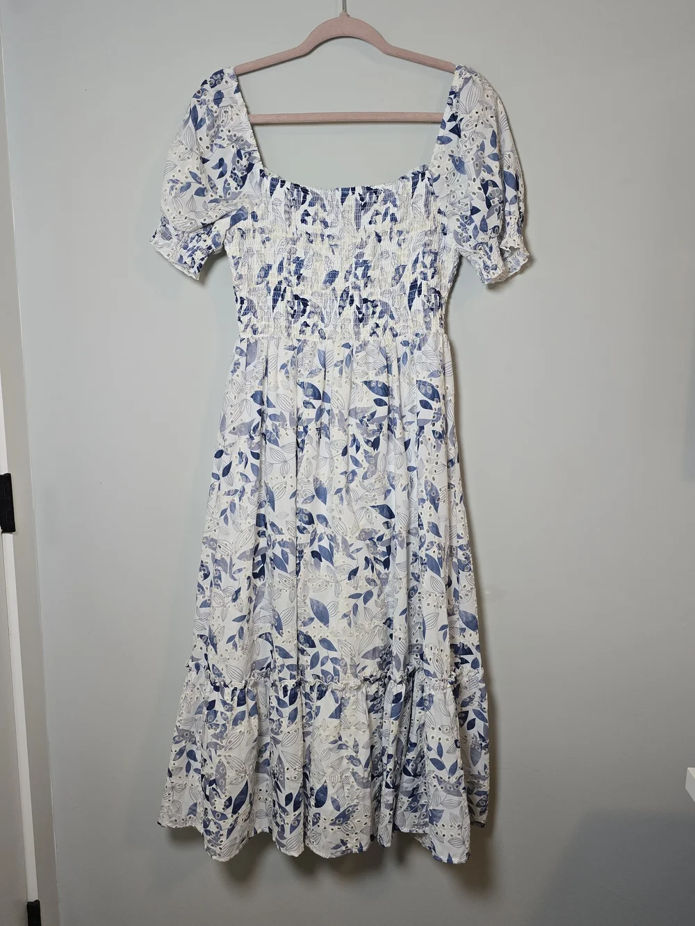 Baltic Born Piper Floral Eyelet Midi Dress Smocked Puff Sleeve Cottagecore M - Picture 9 of 9